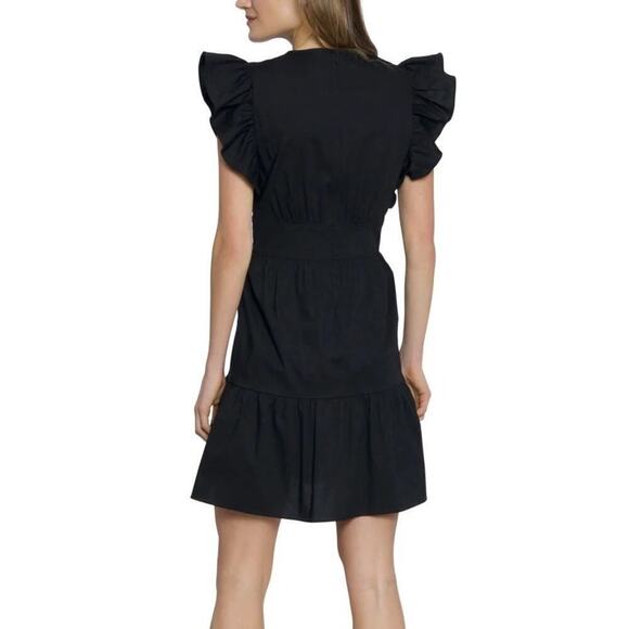 Donna Morgan Elkin Dress Ruffle Sleeve 2 Tier Fit & Flare Mini Black NWT Size 14 - Picture 2 of 12